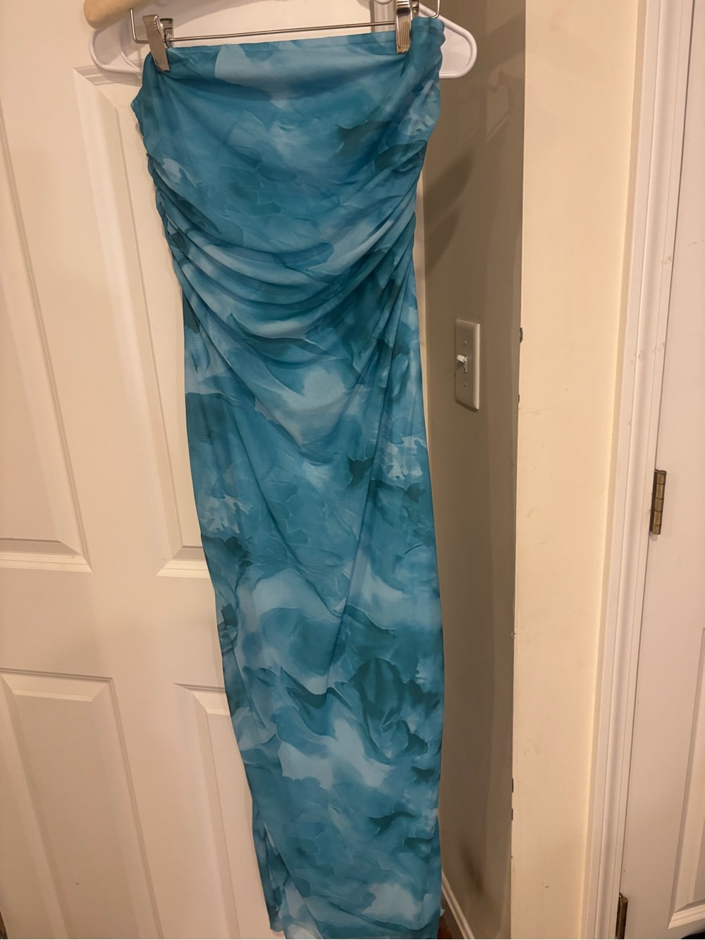 Women's Strapless Blue Ruched Maxi Dress SHEIN